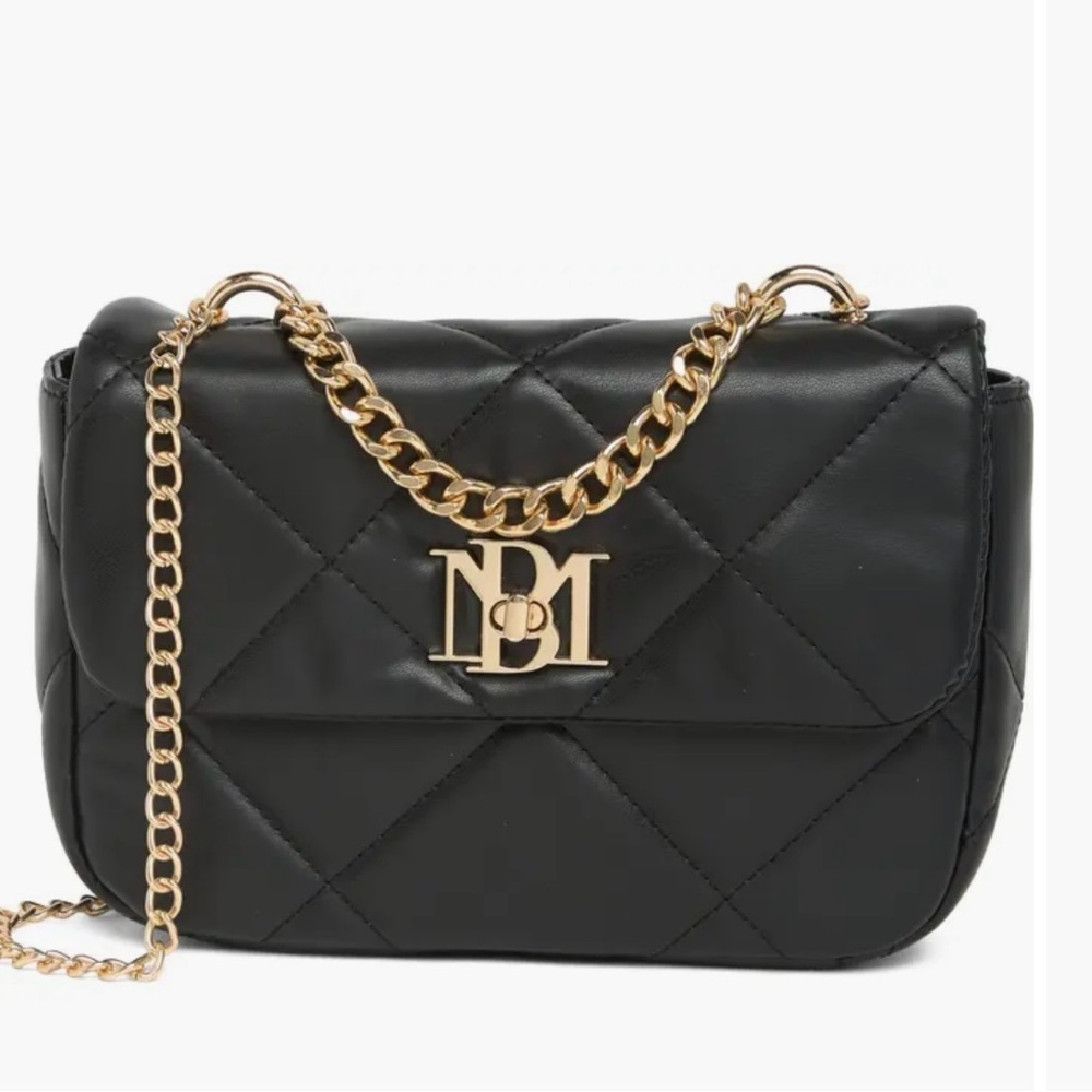 Badgley Mischka Black Quilted Crossbody Bag Gold Hardware